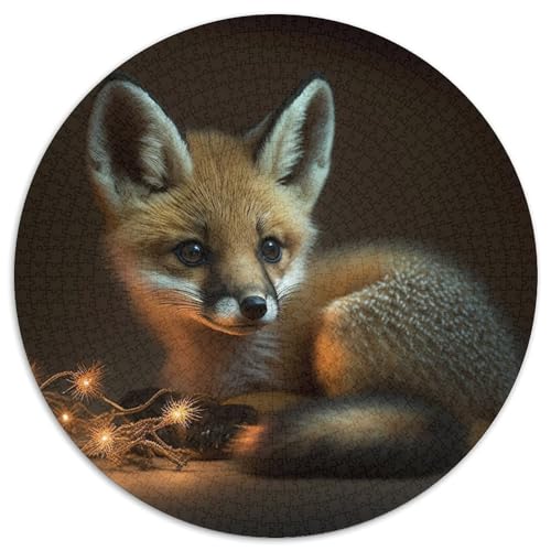 Puzzle 1000 Teile für Erwachsene, süßer Babyfuchs, rund, aus Pappe, für Reiseliebhaber und Paare, anspruchsvolles Spielzeug (Größe 67,5 x 67,5 cm) von XHAXING