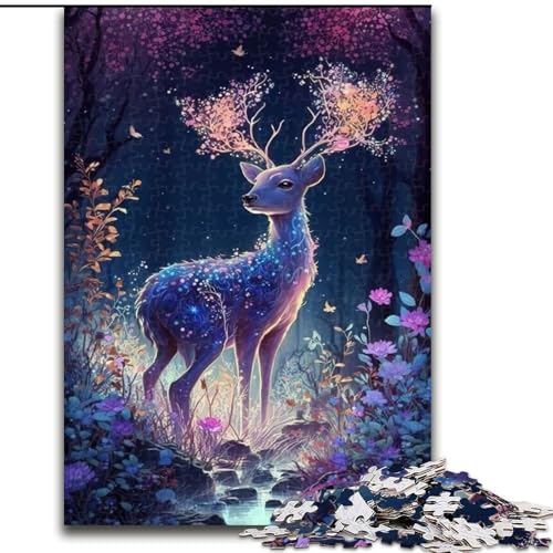 Puzzle 1000 Teile für Erwachsene, süßes Hirschblumen-Puzzle aus Holz, perfekt für Halloween, Weihnachten, Geburtstagsgeschenk, 1000 Stück(50x75cm) von XHAXING