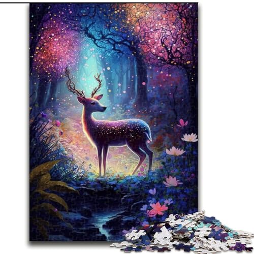Puzzle 1000 Teile für Erwachsene, süßes Hirschblumen-Puzzle aus Holz, schwieriges Denkspiel für Teenager, 1000 Teile(50x75cm) von XHAXING