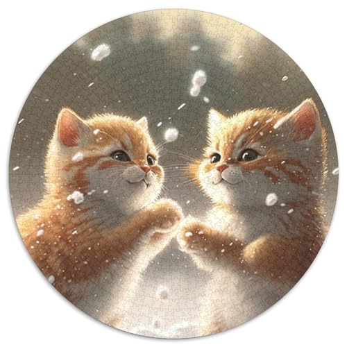 Puzzle 1000 Teile für Erwachsene „Kätzchen im Schnee“, runde Puzzles, Denksportspiel für Teenager, (Größe 67,5 x 67,5 cm) von XHAXING