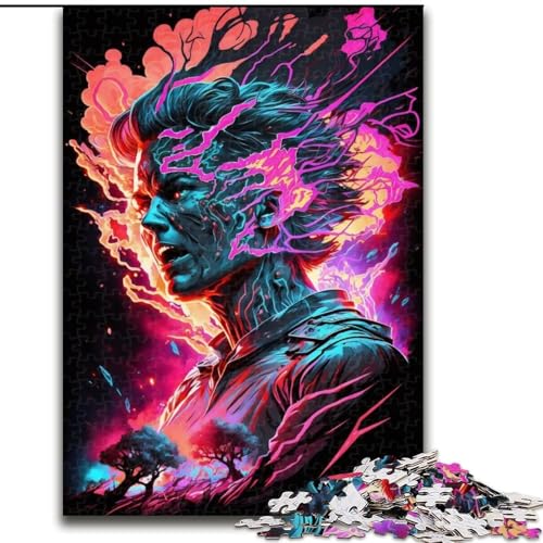Puzzle 1000 Teile für Erwachsene Brennendes Neon-Mensch-Puzzle aus Holz, schwieriges Denkspiel für Teenager 1000 Stück(50x75cm) von XHAXING