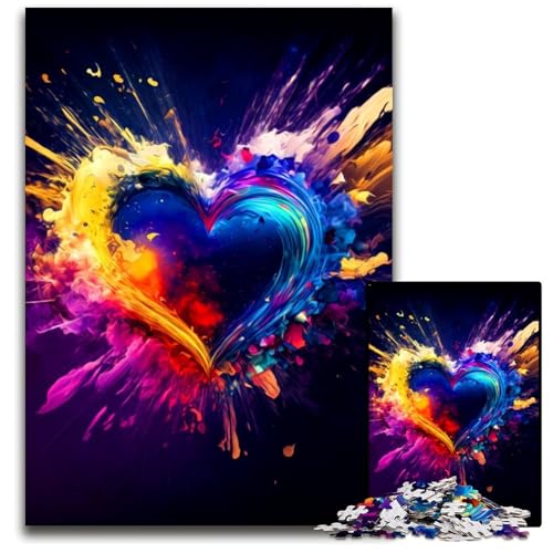 Puzzle 1000 Teile für Erwachsene Buntes Herz Holzpuzzle Familienaktivität, DIY-Heimdekoration, 50x75CM/19.68x29.52inch von XHAXING