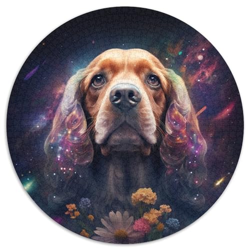 Puzzle 1000 Teile für Erwachsene Cocker Spaniel Runde Papierpuzzles Denkspiel, Interaktives Familienspiel, Geeignet für Kinder ab 14 Jahren (67,5 x 67,5 cm) von XHAXING