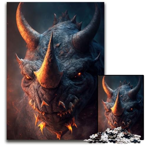 Puzzle 1000 Teile für Erwachsene Dämonisches Nashorn Holzpuzzle Familienaktivität, DIY-Heimdekoration, 26X38CM/10.23x14.96inch von XHAXING