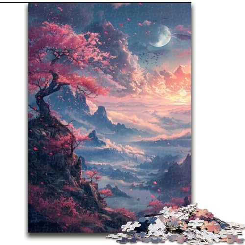 Puzzle 1000 Teile für Erwachsene Kirschblüten auf der Klippe aus Pappe, geeignet für Geburtstage, Halloween, Thanksgiving, Ostern, 1000 Teile(26x38cm) von XHAXING