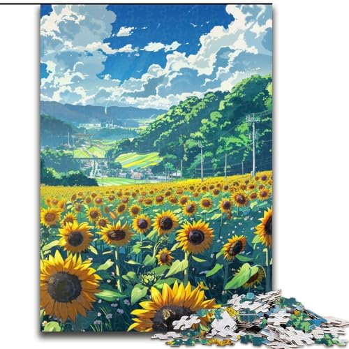 Puzzle 1000 Teile für Erwachsene Sonnenblumenfeld-Puzzle aus Holz, geeignet für Geburtstage, Halloween, Thanksgiving, Ostern, 1000 Teile(50x75cm) von XHAXING