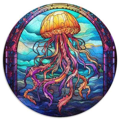 Puzzle für 1000 Teile, Buntglas-Quallen, runde Papierpuzzles, anspruchsvolles Denkspiel für Teenager, perfekt als Heimdekoration oder Geschenk (67,5 x 67,5 cm) von XHAXING