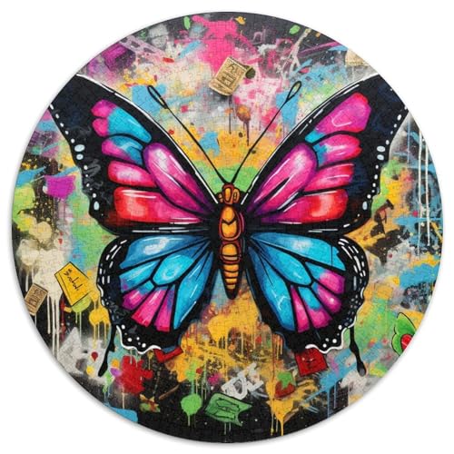 Puzzle für 1000 Teile, Schmetterlingskunst-Graffiti, rund, Papierpuzzle, anspruchsvolles Denkspiel für Teenager, perfekt als Heimdekoration oder Geschenk (67,5 x 67,5 cm) von XHAXING
