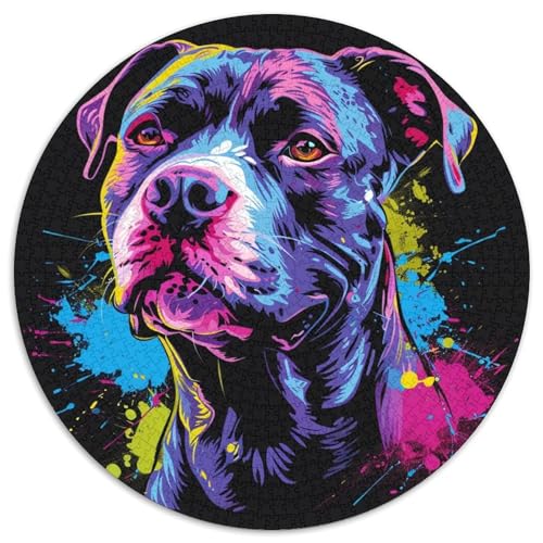 Puzzle für 1000 Teile, Staffordshire Bull Terrier, rund, anspruchsvolles Denkspiel für Teenager, Spaß für den Spieleabend mit der Familie (Größe 67,5 x 67,5 cm) von XHAXING