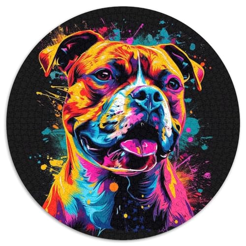 Puzzle für 1000 Teile, Staffordshire Bull Terrier, rund, anspruchsvolles Denkspiel für Teenager, Spaß für den Spieleabend mit der Familie (Größe 67,5 x 67,5 cm) von XHAXING