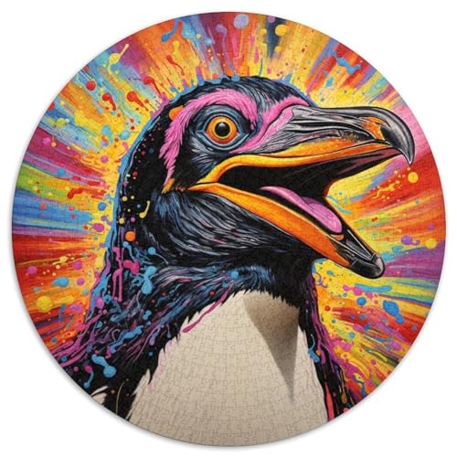 Puzzle für 1000 Teile, farbenfrohes Pinguin-Kunst-Puzzle, rund, Papier, anspruchsvolles Denkspiel für Teenager, perfekt als Heimdekoration oder Geschenk (67,5 x 67,5 cm) von XHAXING