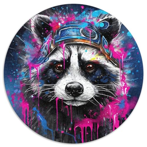 Puzzle für 1000 Teile, rund, Tier-Waschbär, Papierpuzzle, anspruchsvolles Denkspiel für Teenager, perfekt als Heimdekoration oder Geschenk (67,5 x 67,5 cm) von XHAXING