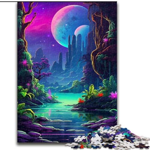 Puzzle für Erwachsene, 1000 Bunte Neonplaneten-Puzzles aus Holz, Weihnachten, Halloween, Ostern, Neujahr, 1000 Teile(50x75cm) von XHAXING