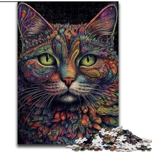 Puzzle für Erwachsene, 1000 Bunte Weltraumkatzen, aus Pappe, ideal für Familienspaß, Entspannung, 1000 Teile(26x38cm) von XHAXING