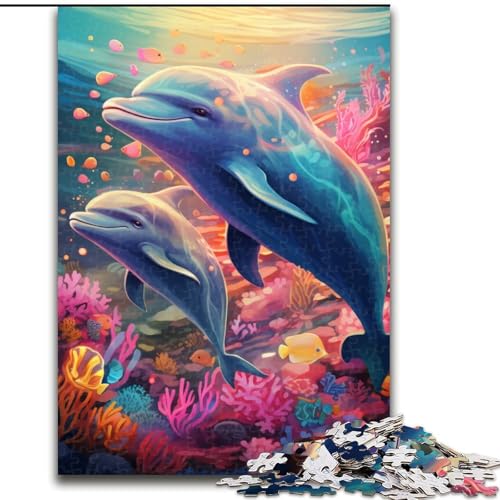 Puzzle für Erwachsene, 1000 Kunst-Delfin-Puzzle aus Pappe, anspruchsvolles Denkspiel für Teenager, unterhaltsames interaktives Spiel für die ganze Familie, 1000 Teile(26x38cm) von XHAXING