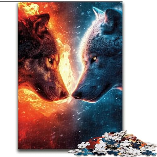 Puzzle für Erwachsene, 1000 Puzzles mit EIS- und Feuerwölfen aus Holz, Eltern, Partner, Freunde – ab 14 Jahren, 1000 Teile(50x75cm) von XHAXING