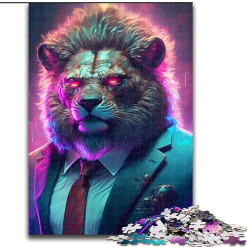 Puzzle für Erwachsene, 1000 Puzzles mit dem Boss-Löwen im Anzug, aus Pappe, anspruchsvolles Denkspiel für Teenager, unterhaltsames interaktives Spiel für die ganze Familie, 1000 Teile(26x38cm) von XHAXING