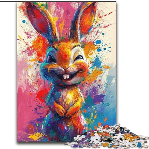 Puzzle für Erwachsene, 1000 Stück, lächelndes süßes Häschen-Puzzle aus Holz, Spielzeug, Geschenk, pädagogisches, intellektuelles, entspannendes Familienspiel, 1000 Teile(50x75cm) von XHAXING