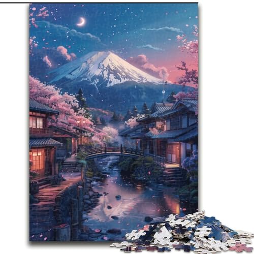 Puzzle für Erwachsene, 1000 Teile, Berg Fuji und Kirschblüte, aus Holz, anspruchsvolles Denkspiel für Teenager, unterhaltsames interaktives Spiel für die ganze Familie, 1000 Teile(50x75cm) von XHAXING