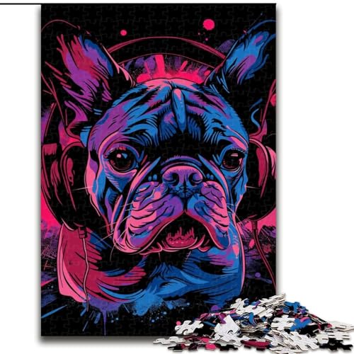 Puzzle für Erwachsene, 1000 Teile, Bulldoggen-DJ mit Kopfhörern, Puzzle aus Pappe, interaktives Familienspiel, Denksportgeschenk, Lernspielzeug, 1000 Teile(26x38cm) von XHAXING