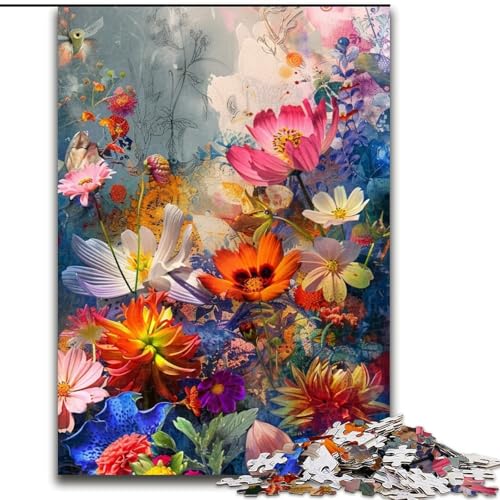 Puzzle für Erwachsene, 1000 Teile, Bunte Blumen, Puzzle aus Holz, interaktives Familienspiel, Denksportgeschenk, Lernspielzeug, 1000 Teile(50x75cm) von XHAXING