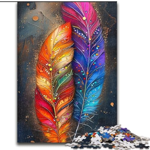 Puzzle für Erwachsene, 1000 Teile, Bunte Federn, aus Pappe, anspruchsvolles DIY-Denkspiel, interaktives Familienspiel, 1000 Teile(26x38cm) von XHAXING