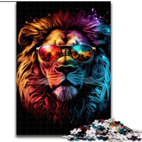 Puzzle für Erwachsene, 1000 Teile, Bunter Löwe mit Brille, Puzzle aus Holz, anspruchsvolles Denkspiel für Teenager, unterhaltsames interaktives Spiel für die ganze Familie, 1000 Teile(50x75cm) von XHAXING