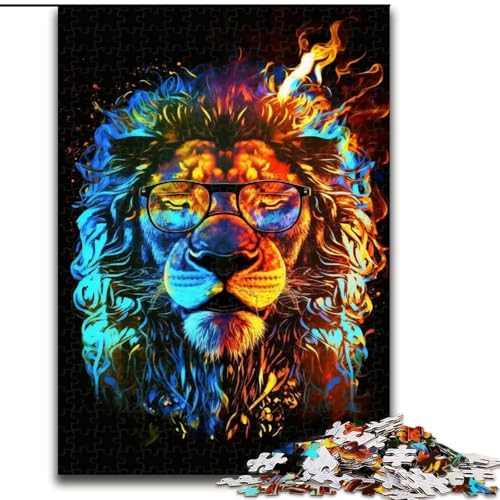Puzzle für Erwachsene, 1000 Teile, Bunter Löwe mit Brille, Puzzle aus Holz, lehrreich und unterhaltsam, Indoor-Spiel für die Heimdekoration, 1000 Teile(50x75cm) von XHAXING