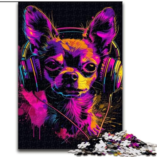 Puzzle für Erwachsene, 1000 Teile, Chihuahua DJ Neon, aus Pappe, anspruchsvolles Denkspiel für Teenager, unterhaltsames interaktives Spiel für die ganze Familie, 1000 Teile(26x38cm) von XHAXING