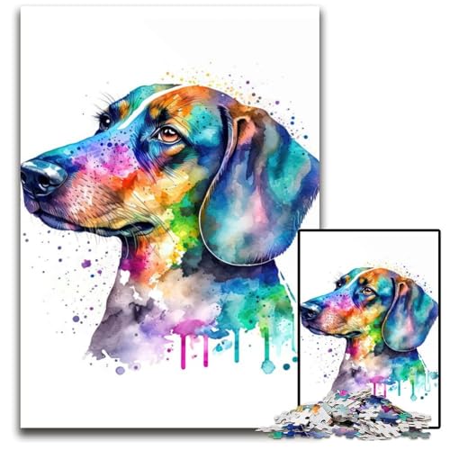 Puzzle für Erwachsene, 1000 Teile, Dackel-Aquarell, Holzpuzzle für Erwachsene, perfekte Dekoration für Zuhause oder das Büro, 50x75cm Puzzle für Erwachsene, 1000 Teile, Dackel-Aquarell, Holzpuzzle für Erwachsene, perfekte Dekoration für Zuhause oder das Büro, 50x75cm von XHAXING