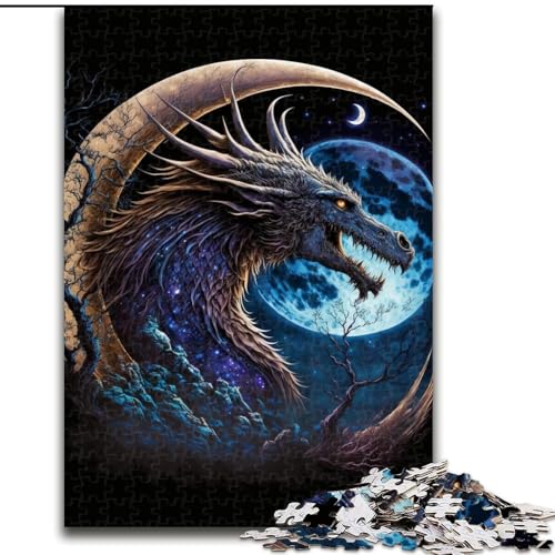 Puzzle für Erwachsene, 1000 Teile, Drache auf dem Mond, Puzzle aus Pappe, Weihnachten, Halloween, Ostern, Neujahr, 1000 Teile(26x38cm) von XHAXING