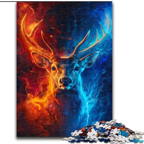 Puzzle für Erwachsene, 1000 Teile, EIS- und Feuer-Hirsch-Puzzle aus Pappe, interaktives Familienspiel, Heimdekoration zum Selbermachen, anspruchsvolles Denksport-Geschenk, 1000 Teile(26x38cm) von XHAXING