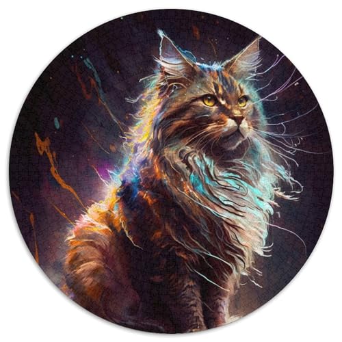 Puzzle für Erwachsene, 1000 Teile, Fantasie-Maine-Coon-Puzzle, runde Papierpuzzles, Denksportaufgabe, Geschenk, pädagogische Aktivität für Teenager (Größe 67,5 x 67,5 cm) von XHAXING