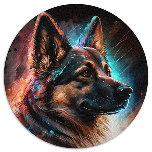 Puzzle für Erwachsene, 1000 Teile, Fantasie-Puzzle mit deutschem Schäferhund, runde Papierpuzzles, Denksportaufgabe, Geschenk, pädagogische Aktivität für Teenager (Größe 67,5 x 67,5 cm) von XHAXING