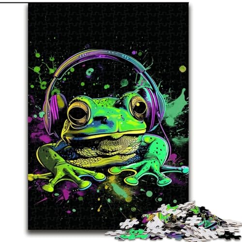 Puzzle für Erwachsene, 1000 Teile, Frosch mit Kopfhörern, Puzzle aus Holz, anspruchsvolles Denkspiel für Teenager, unterhaltsames interaktives Spiel für die ganze Familie, 1000 Teile(50x75cm) von XHAXING