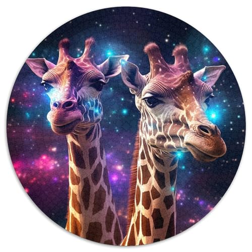 Puzzle für Erwachsene, 1000 Teile, Galaxie-Giraffe, rund, aus Pappe, Geburtstag, zu Weihnachten und Halloween (Größe 67,5 x 67,5 cm) von XHAXING