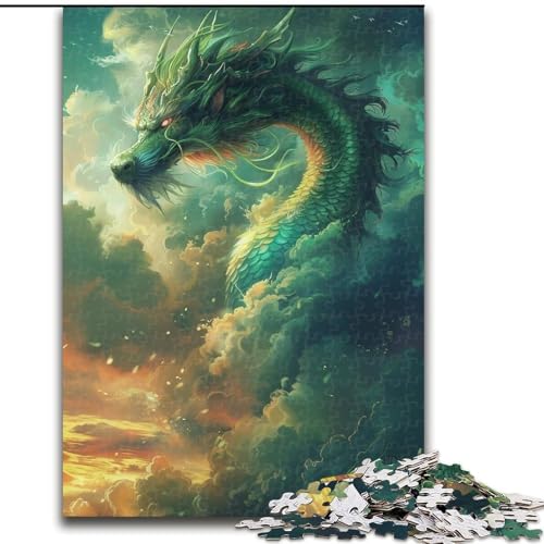 Puzzle für Erwachsene, 1000 Teile, Grüner Drache, aus Pappe, anspruchsvolles Denkspiel für Teenager, Spaß für den Spieleabend mit der Familie, 1000 Teile(26x38cm) von XHAXING
