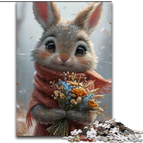 Puzzle für Erwachsene, 1000 Teile, Hase mit Blumen, Puzzle aus Holz, anspruchsvolles Denkspiel für Teenager, unterhaltsames interaktives Spiel für die ganze Familie, 1000 Teile(50x75cm) von XHAXING