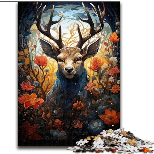 Puzzle für Erwachsene, 1000 Teile, Hirsch in den Blumen, Puzzle aus Pappe, Geschenk zur Gehirnherausforderung, pädagogische Aktivität für Teenager, 1000 Teile(26x38cm) von XHAXING