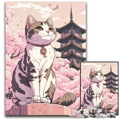 Puzzle für Erwachsene, 1000 Teile, Katze, Kirschblüte, Japan, Holzpuzzle für Erwachsene, Denkspiel für Teenager und Familieninteraktion, 50x75cm Puzzle für Erwachsene, 1000 Teile, Katze, Kirschblüte, Japan, Holzpuzzle für Erwachsene, Denkspiel für Teenager und Familieninteraktion, 50x75cm von XHAXING