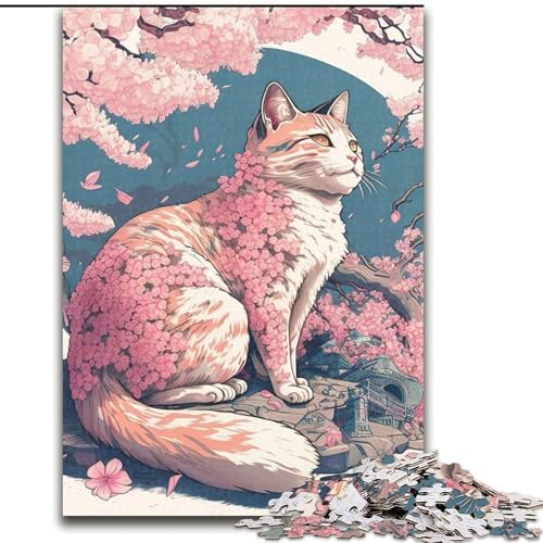 Puzzle für Erwachsene, 1000 Teile, Katze, Kirschblüte, Japan, aus Pappe, anspruchsvolles Denkspiel für Teenager, Spaß für den Familienspieleabend, 1000 Teile(26x38cm) von XHAXING