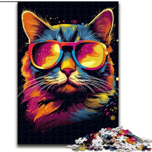 Puzzle für Erwachsene, 1000 Teile, Katze mit Brille, Puzzle aus Holz, mit interaktivem Familienspiel, Kinder ab 14 Jahren, 1000 Teile(50x75cm) von XHAXING