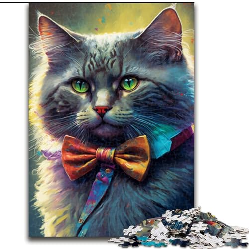 Puzzle für Erwachsene, 1000 Teile, Katze mit Schleife, Puzzle aus Holz, Eltern, Partner, Freunde – ab 14 Jahren, 1000 Teile(50x75cm) von XHAXING