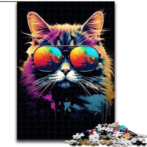 Puzzle für Erwachsene, 1000 Teile, Katze mit Sonnenbrille, Puzzle aus Pappe, farbenfrohe Heimdekoration und interaktives Familienspiel, 1000 Teile(26x38cm) von XHAXING