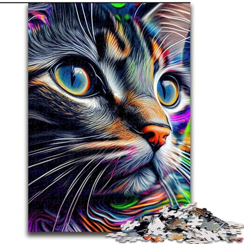 Puzzle für Erwachsene, 1000 Teile, Katzen-Pop-Art-Tiergesicht-Puzzle aus Holz, anspruchsvolles Denkspiel für Teenager, Spaß für den Familienspieleabend, 1000 Teile(50x75cm) von XHAXING