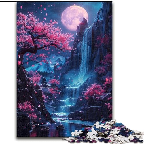 Puzzle für Erwachsene, 1000 Teile, Kirschblüten-Wasserfall, aus Pappe, anspruchsvolles Denkspiel für Teenager, unterhaltsames interaktives Spiel für die ganze Familie, 1000 Teile(26x38cm) von XHAXING