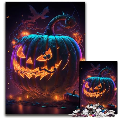 Puzzle für Erwachsene, 1000 Teile, Kürbiskerzen, Holzpuzzle für Erwachsene, Denkspiel für Teenager und Familieninteraktion, 26 x 38 cm von XHAXING