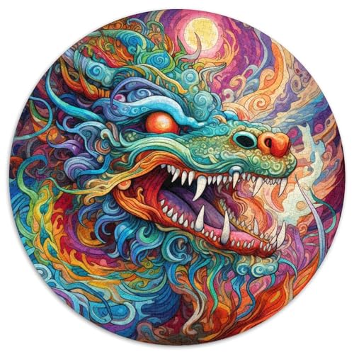 Puzzle für Erwachsene, 1000 Teile, Kunst, Fliegende Drachen, rund, Kartonpuzzle, anspruchsvolles Denkspiel für Teenager, perfekt als Heimdekoration oder Geschenk (67,5 x 67,5 cm) von XHAXING