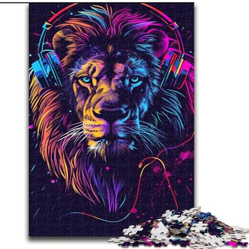 Puzzle für Erwachsene, 1000 Teile, Löwe mit Kopfhörern und Sonnenbrille, Puzzle aus Pappe, ideales Weihnachts- oder Geburtstagsgeschenk, Partyspiel-Spielzeug, 1000 Teile(26x38cm) von XHAXING