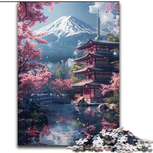 Puzzle für Erwachsene, 1000 Teile, Mount Fuji und der Tempel, Puzzle aus Pappe, interaktives Familienspiel, Denksportgeschenk, Lernspielzeug, 1000 Teile(26x38cm) von XHAXING